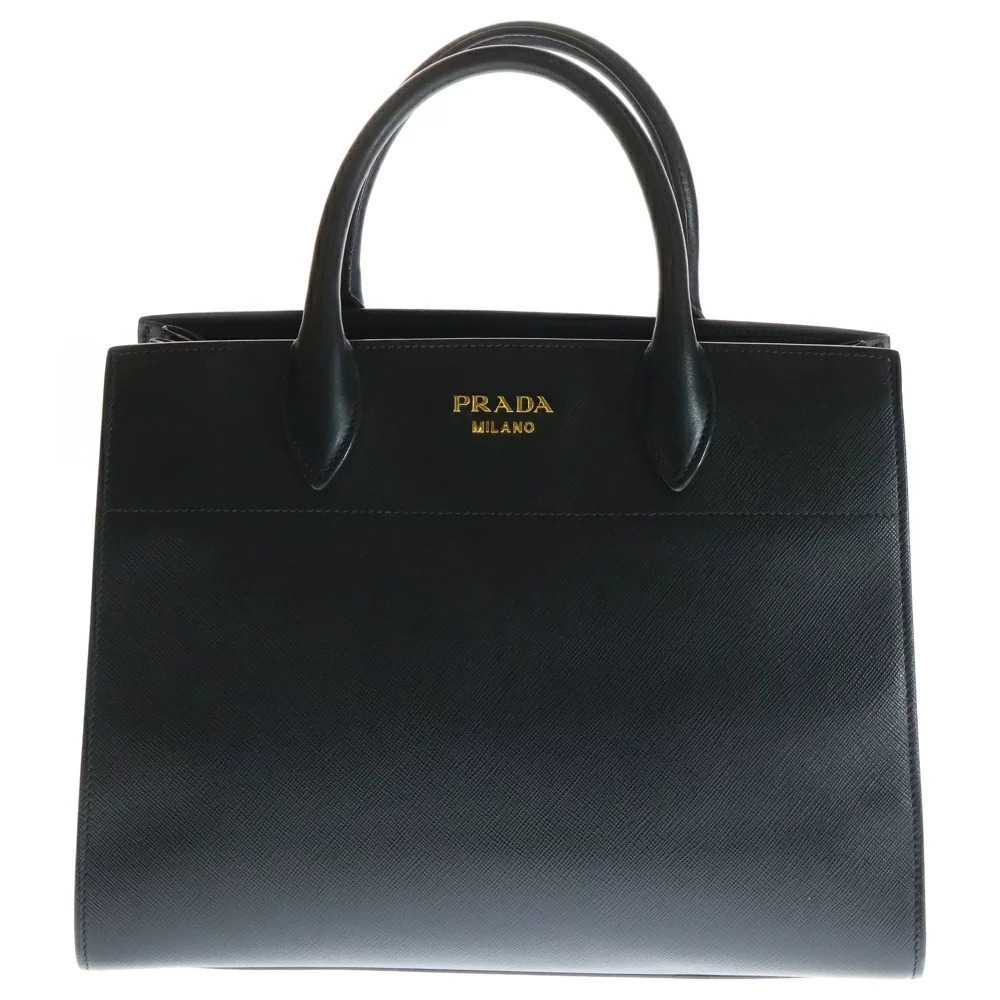 PRADA Bibliotheque Bag Handbag Shoulder Black Leather
